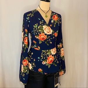 NWT Monteau Wrap Floral Blouse